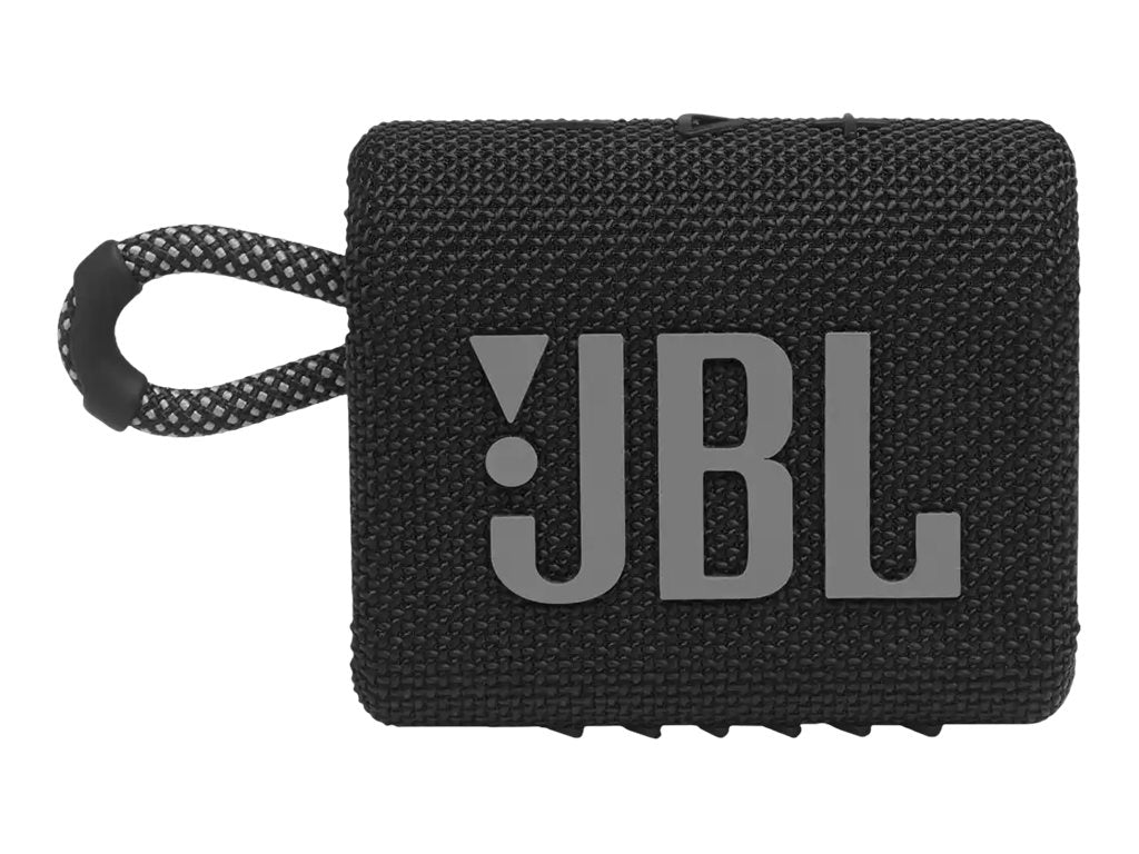 Sort JBL-højttaler med strop.