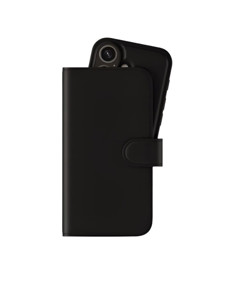 Sort mobilcover med telefon.