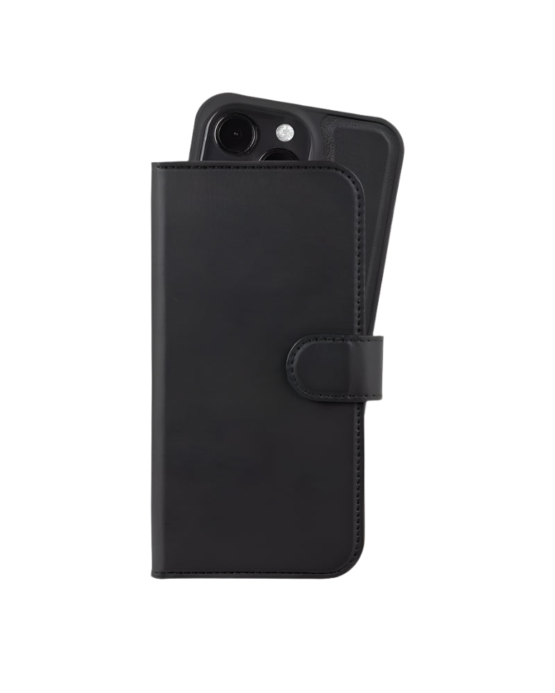 Sort mobilcover med telefon.