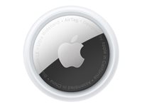 Apple AirTag på hvid baggrund.