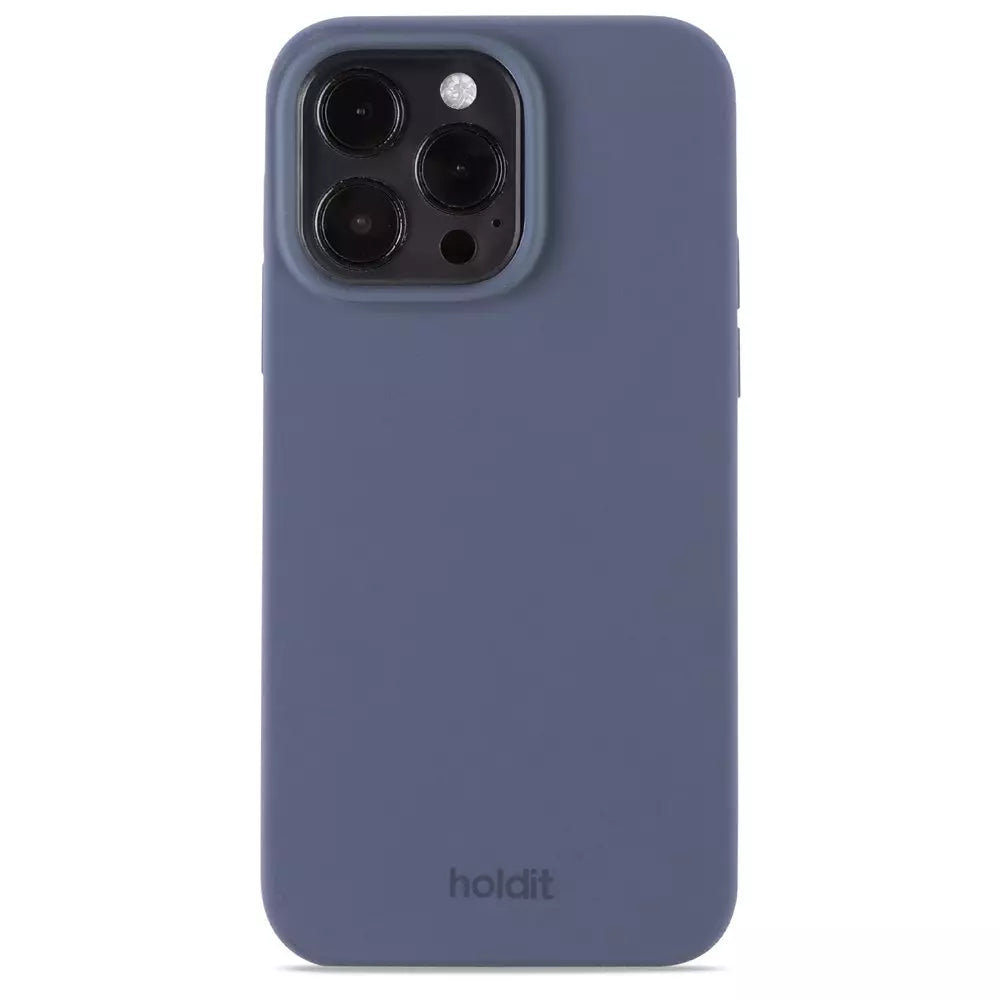Blå mobiltelefon med cover.