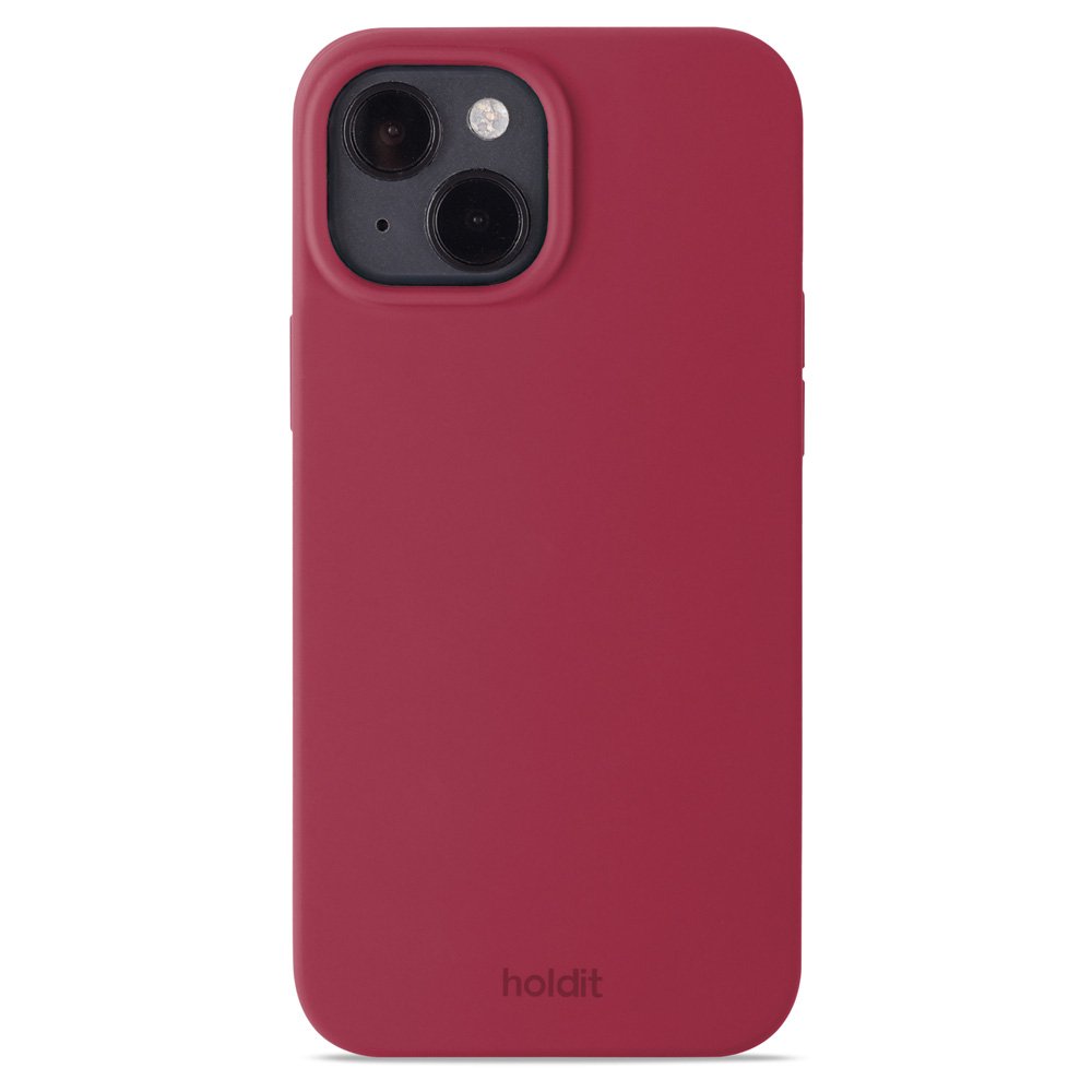 Rød mobiltelefon med cover.
