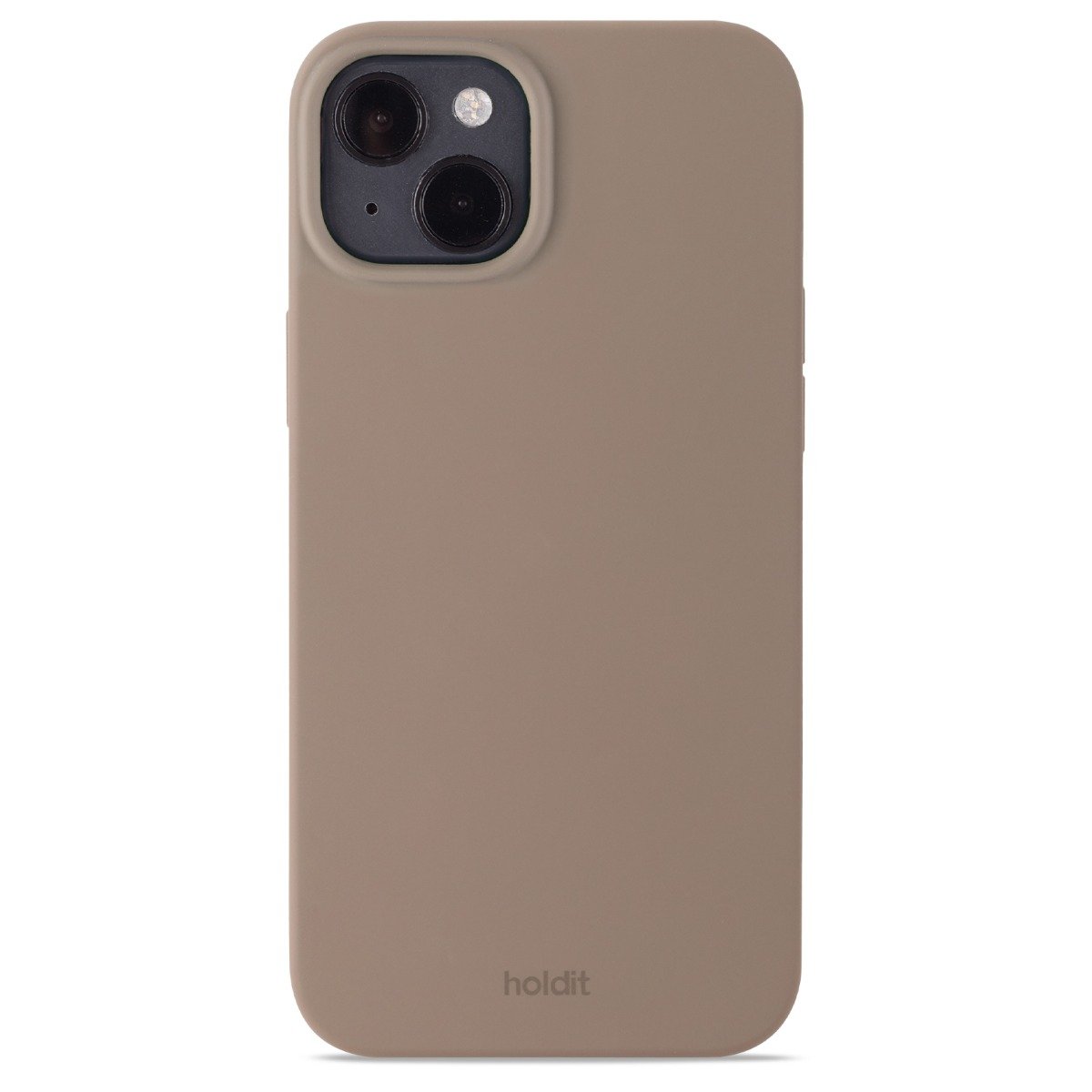 Beige mobilcover med kameraudskæring.
