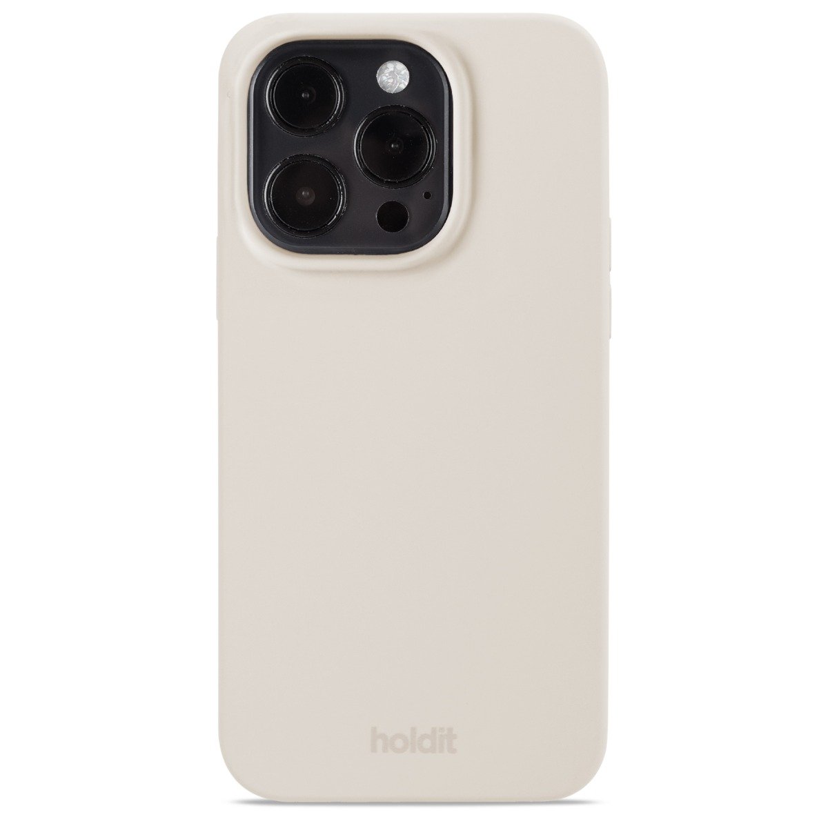 Beige mobilcover med kameraudskæring.