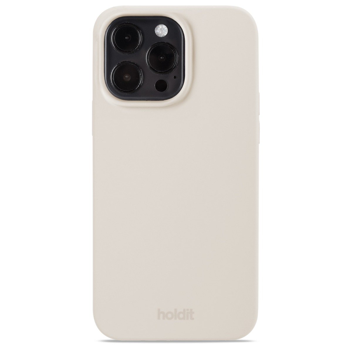 Beige mobilcover med kameraudskæring.