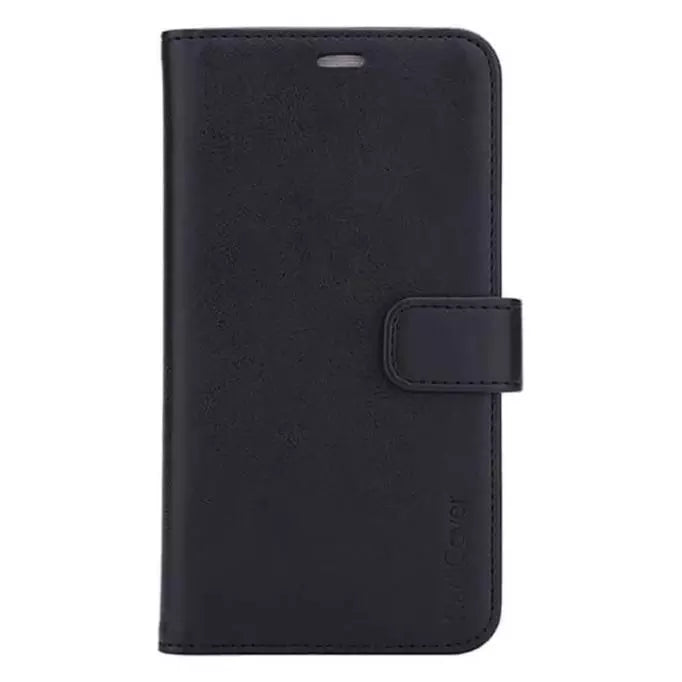 Sort lædertelefonetui med magnetlukning.