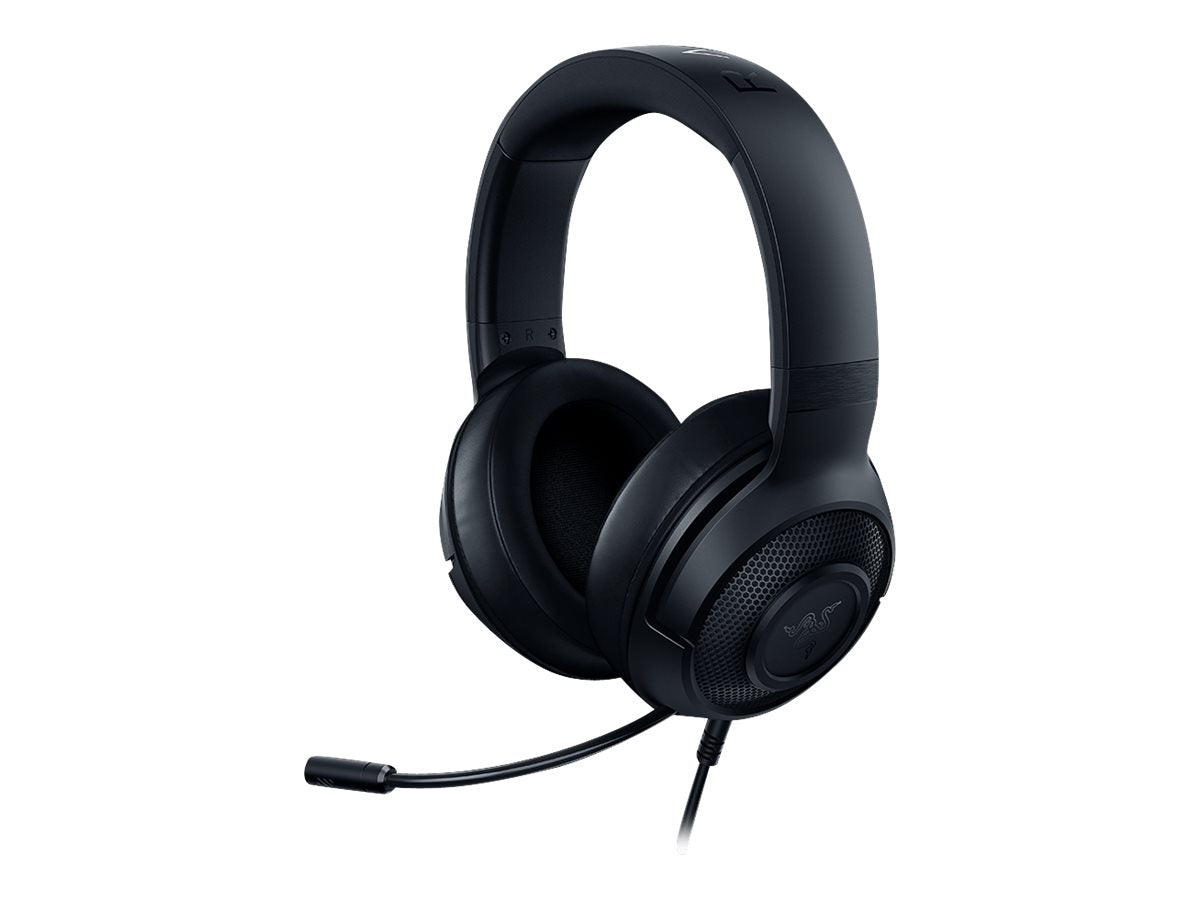 Sort gaming-headset med mikrofon.