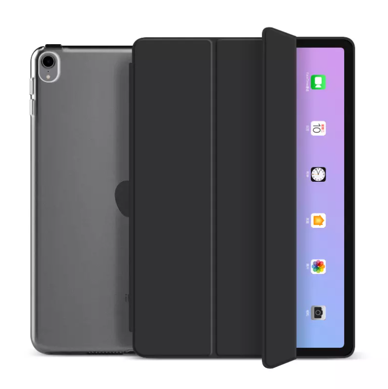 Tablet med sort cover.