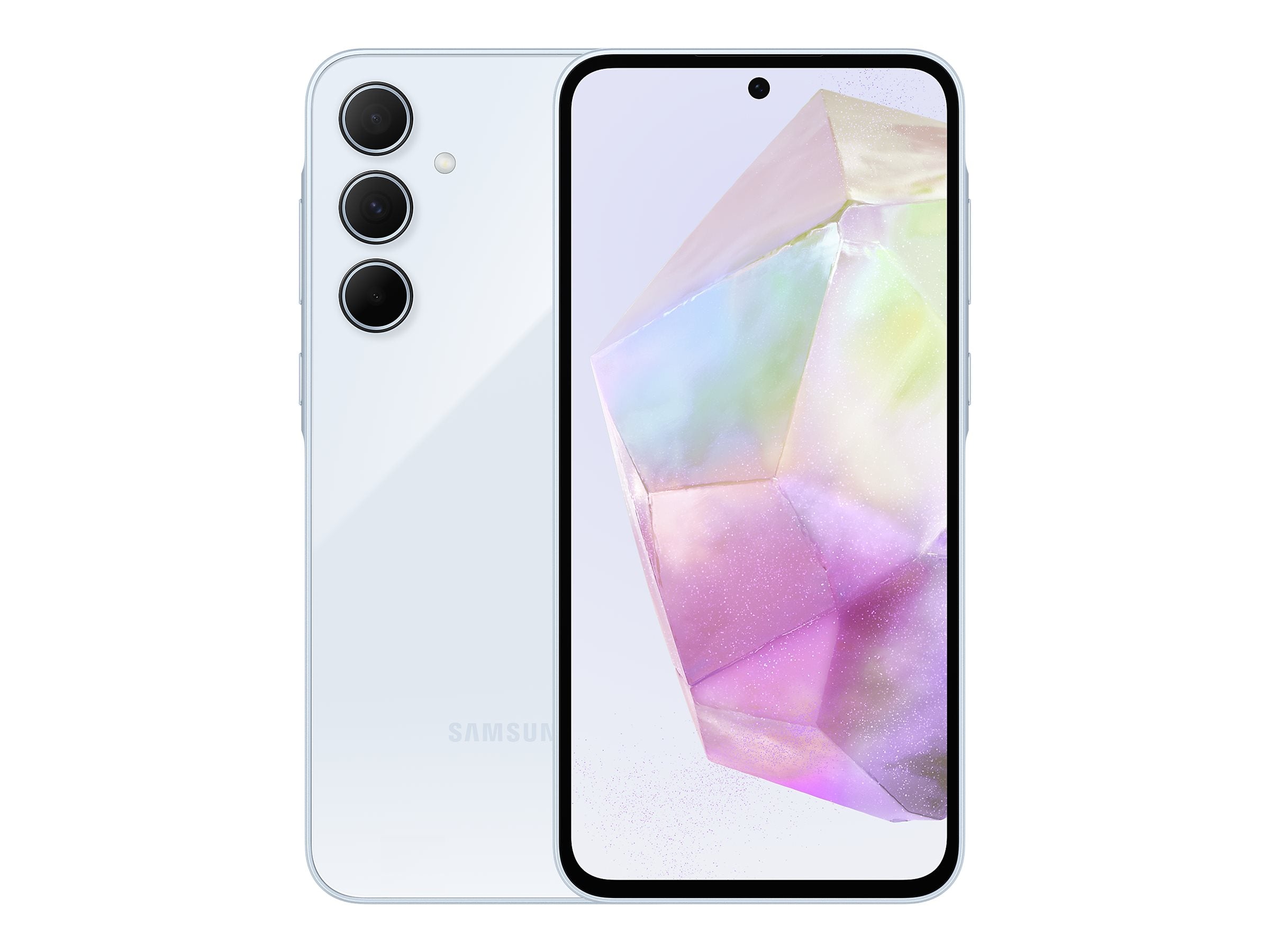 Samsung smartphone, for- og bagside.