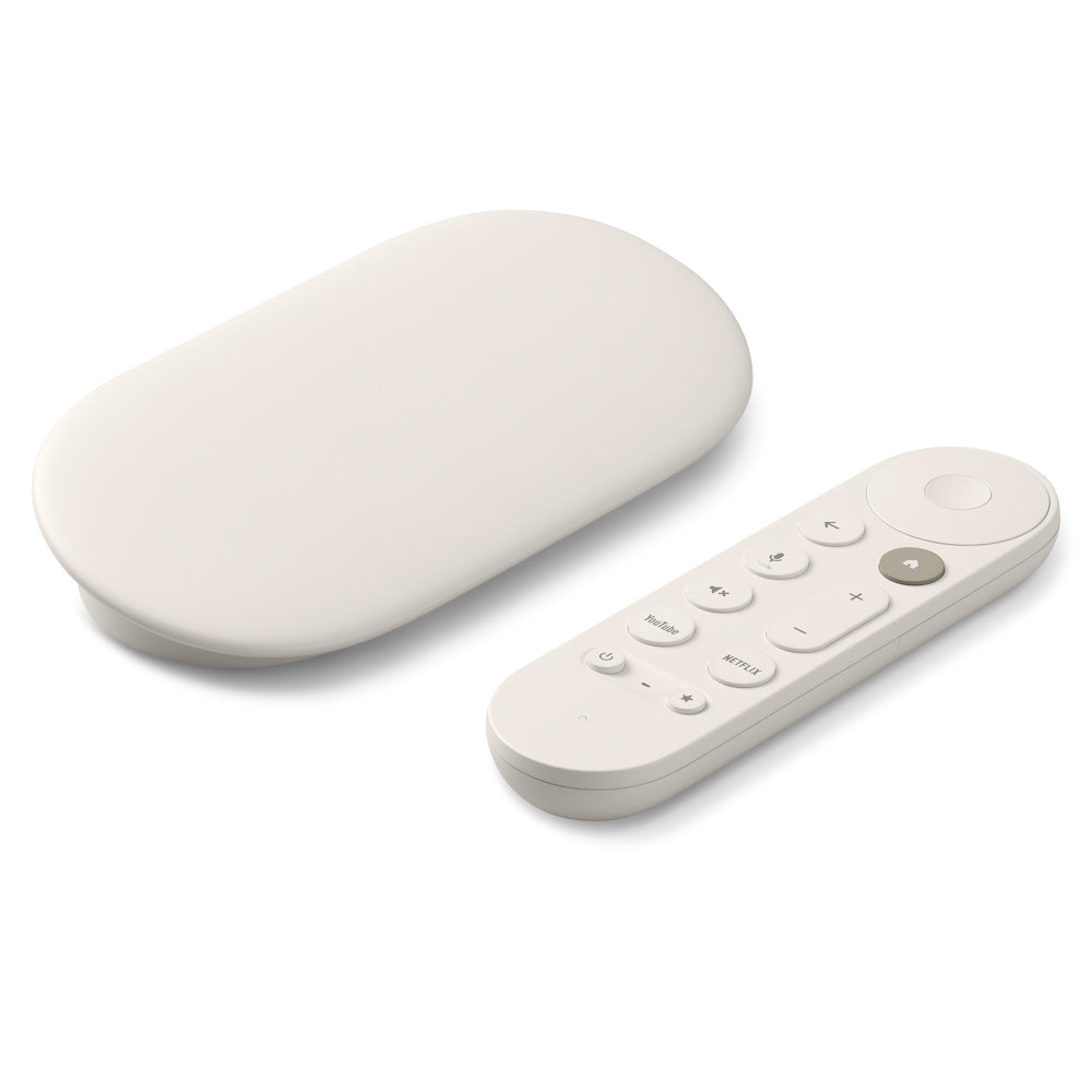 White streaming device and remote.