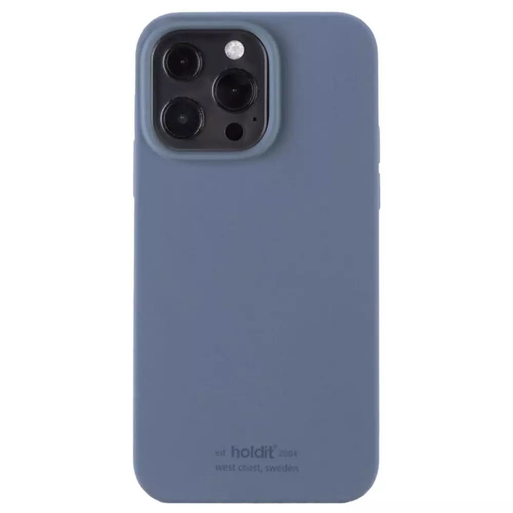 Blå mobiltelefon med cover.