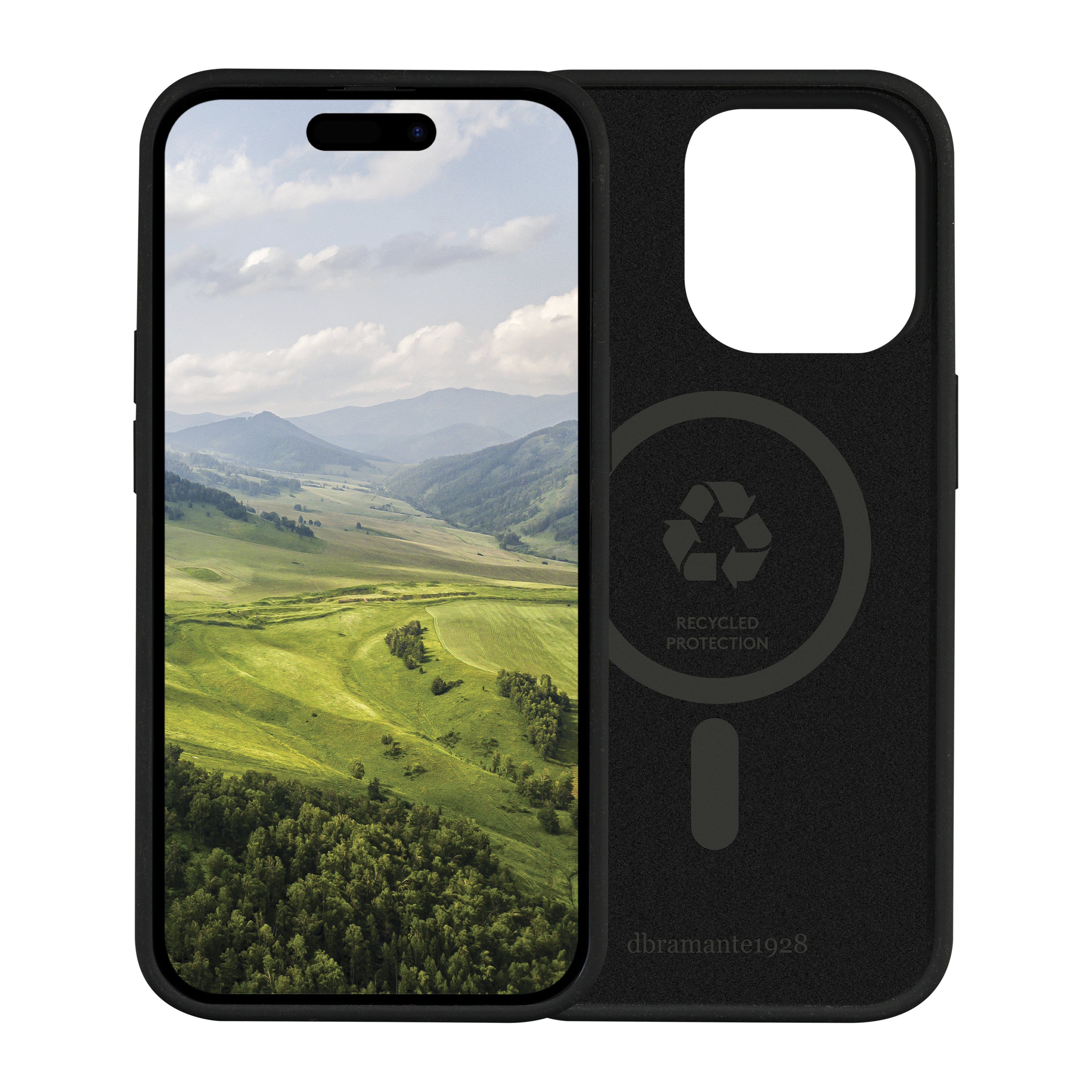 Sort telefoncover med genbrugssymbol.