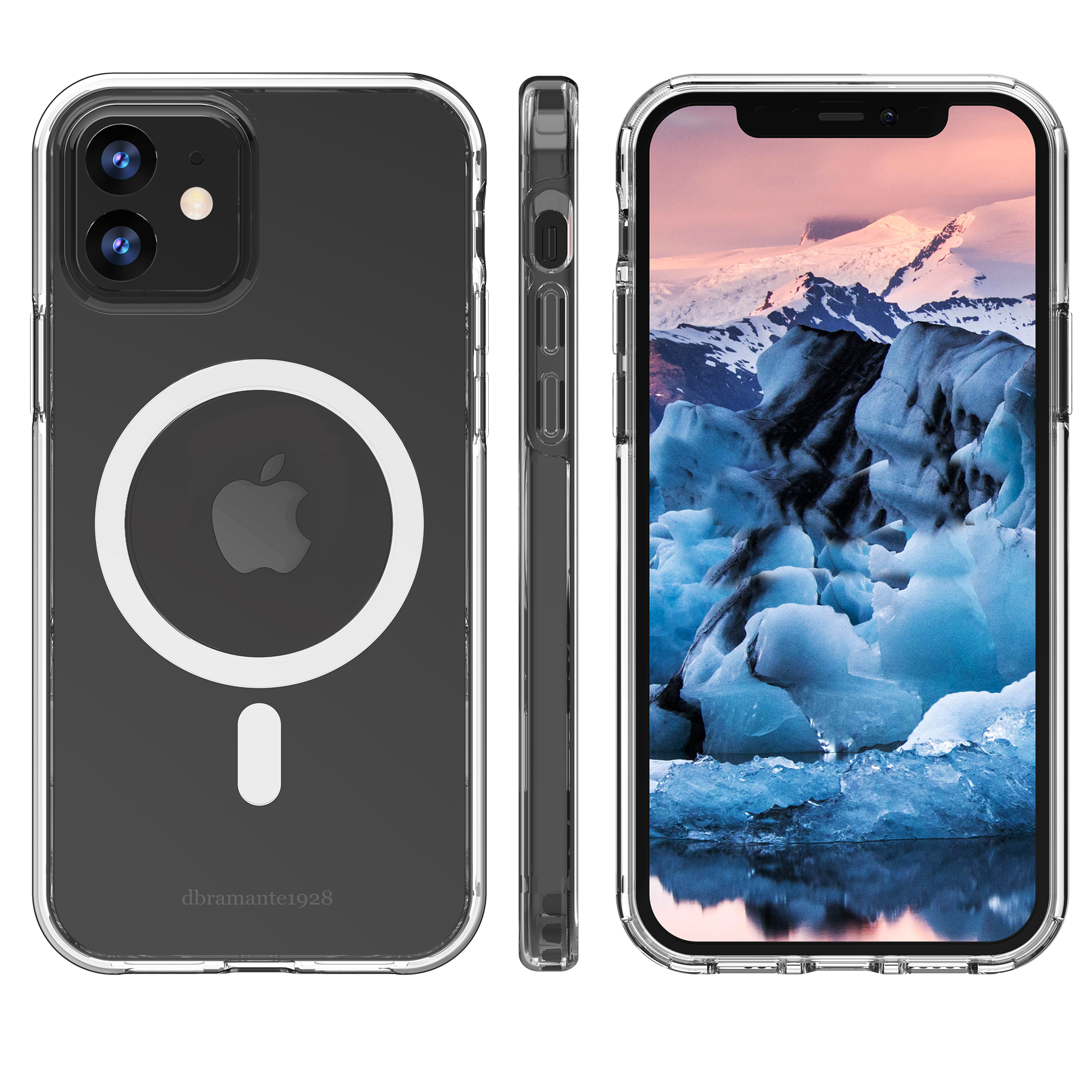 iPhone med gennemsigtigt cover og isbjerge på skærmen.