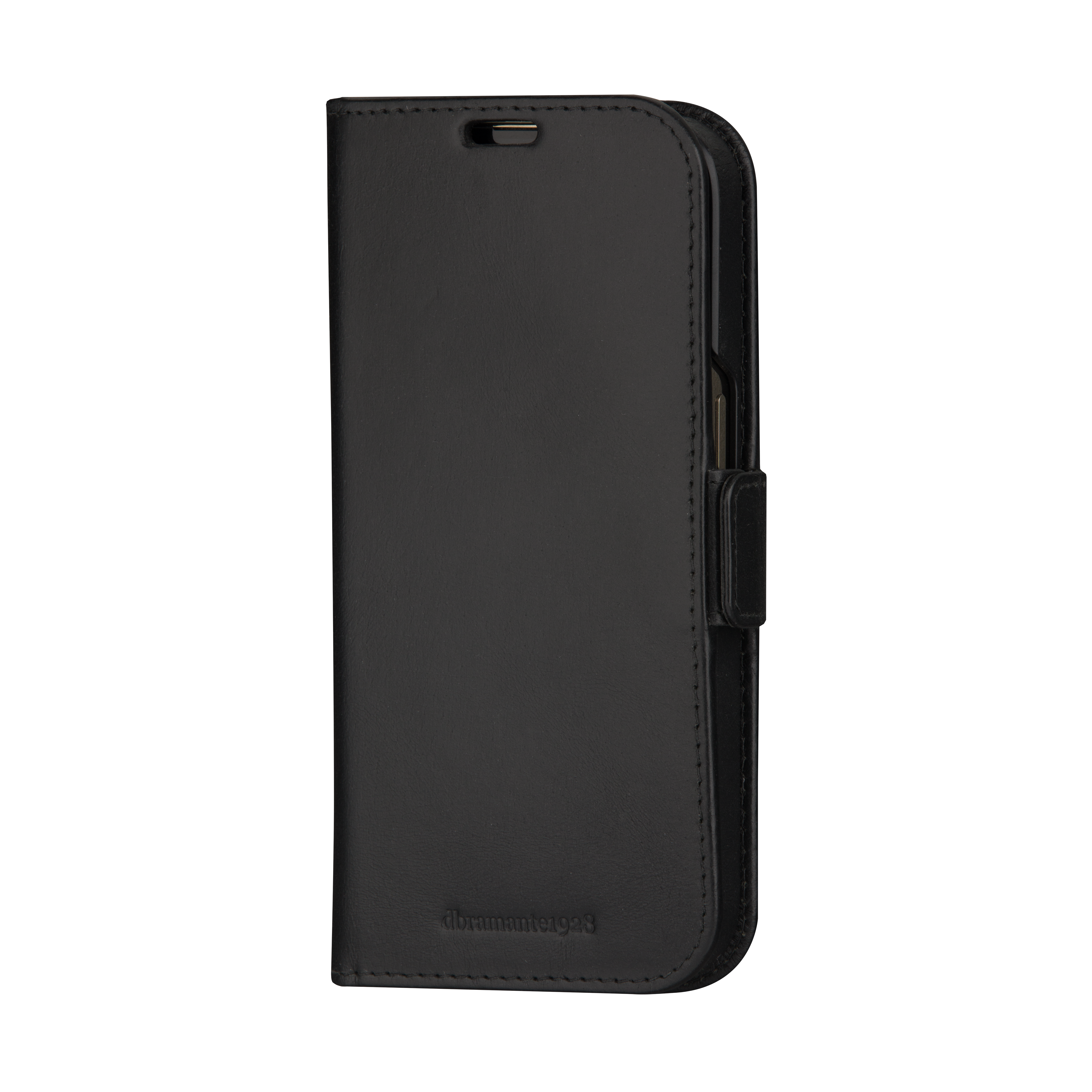 Sort lædercover til iPhone.