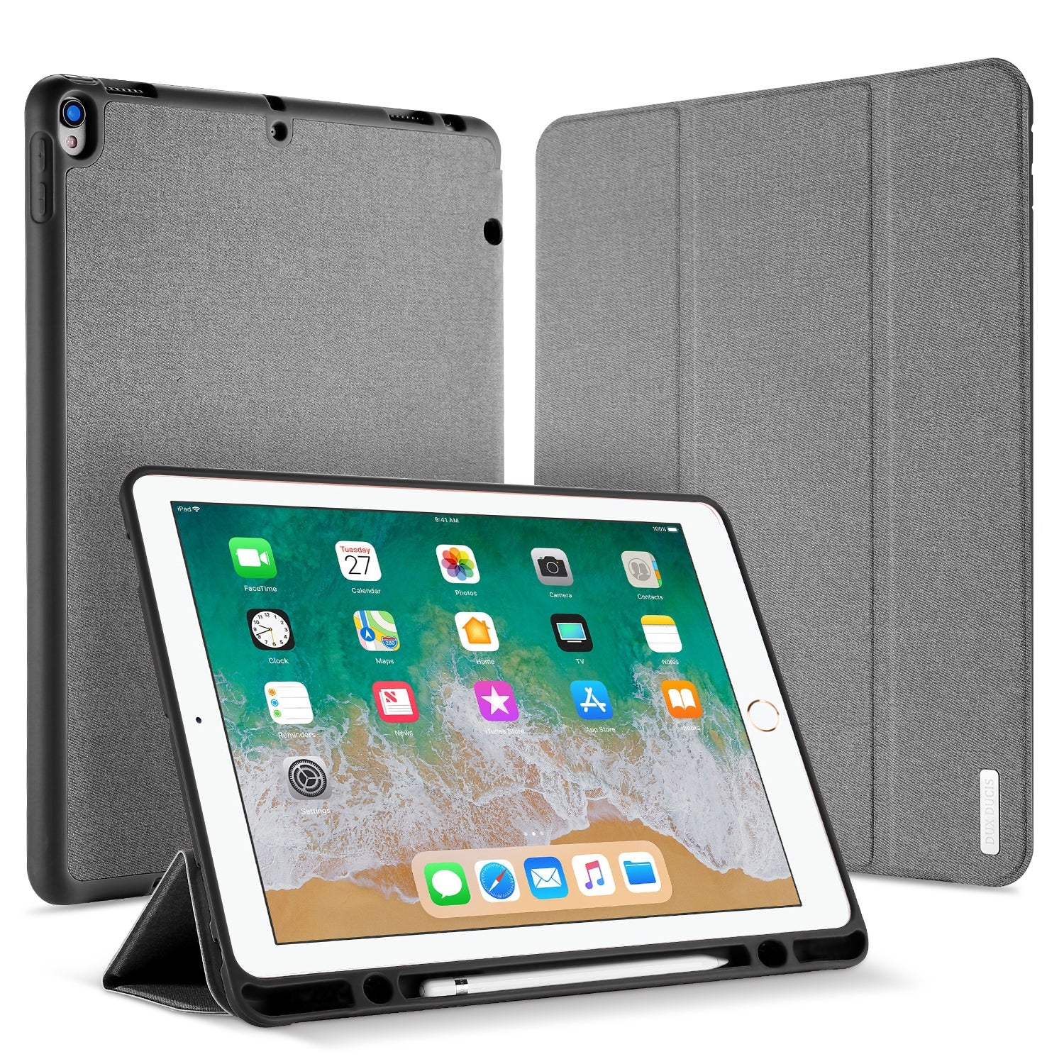 Gråt iPad-cover med stativfunktion.