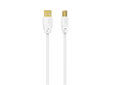 Hvidt USB-kabel med guldstik.