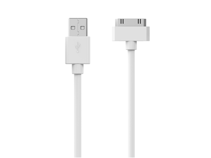 Hvidt USB-kabel med 30-pin stik.