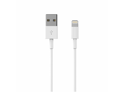 USB-til-lynkabel på hvid baggrund.