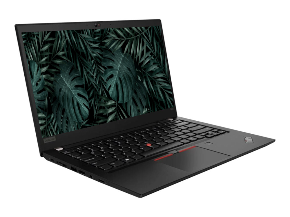 Bærbar computer med bladbaggrund.