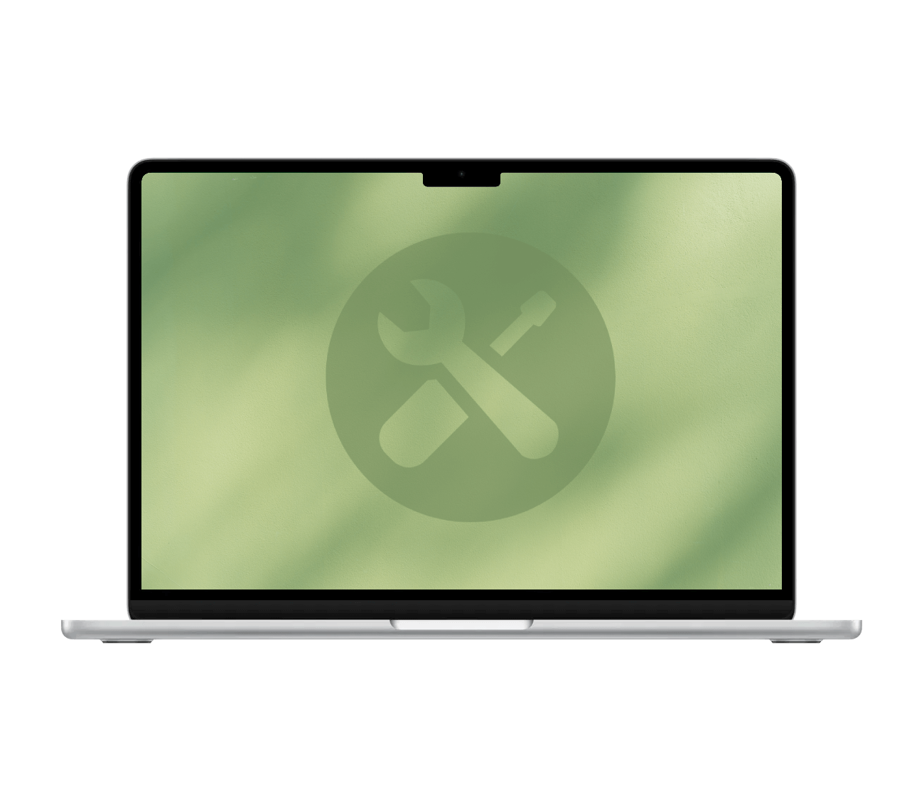 MacBook Air med reparationssymbol.