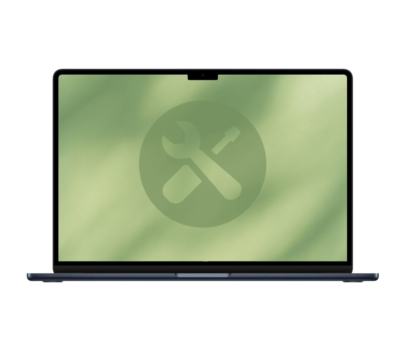 MacBook med reparationssymbol.