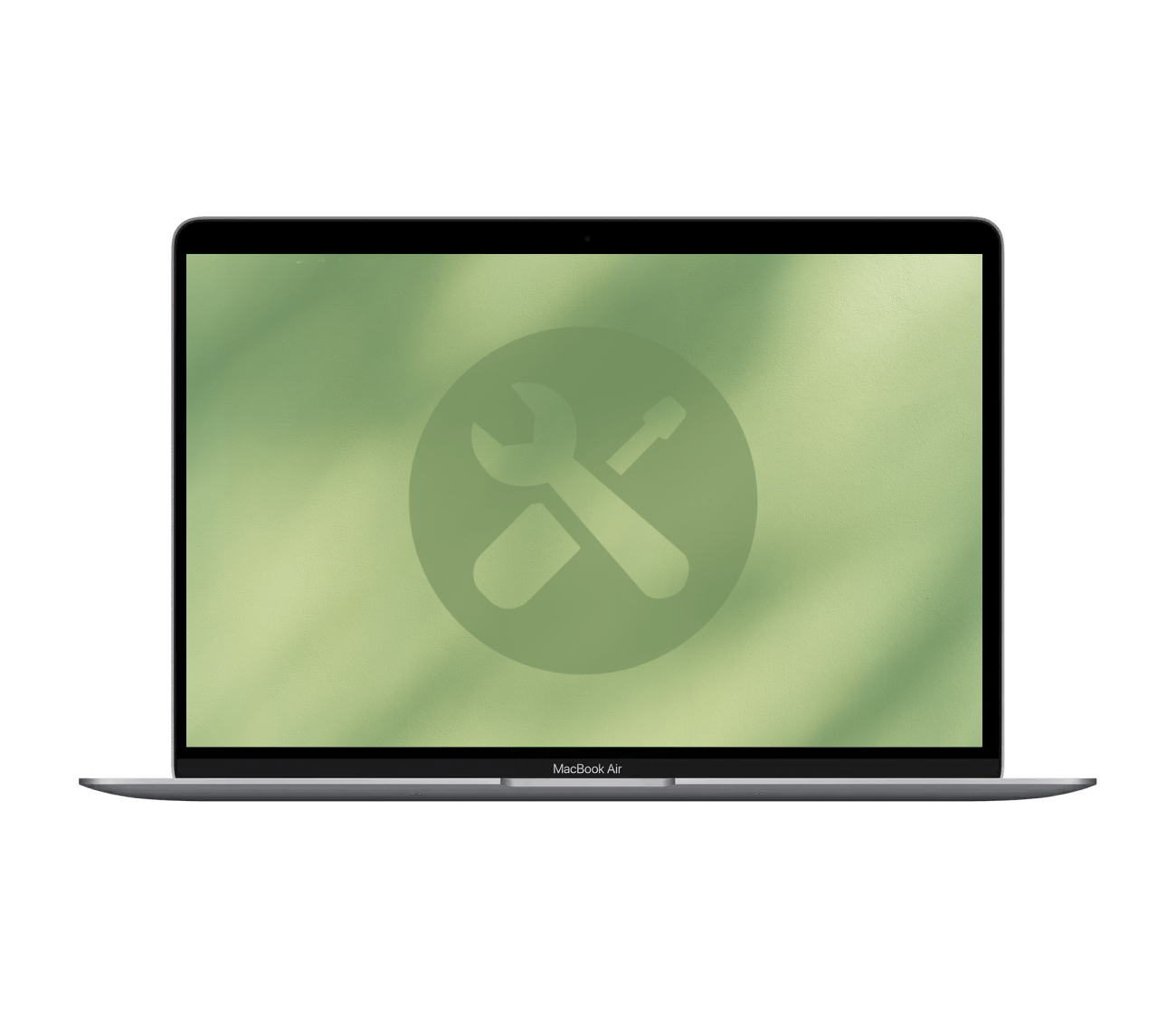 MacBook Air med reparationssymbol.