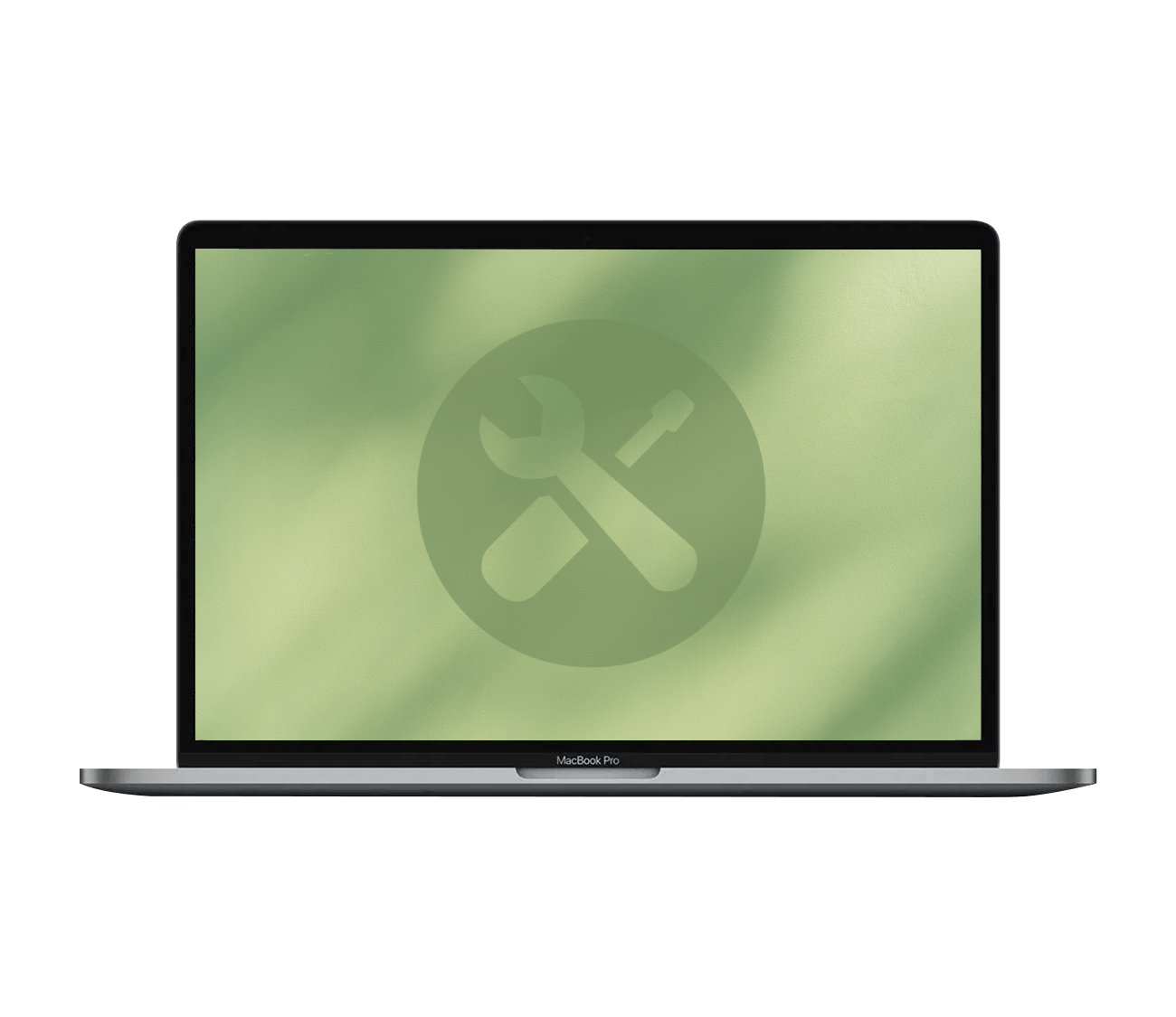 MacBook Pro med reparationssymbol.