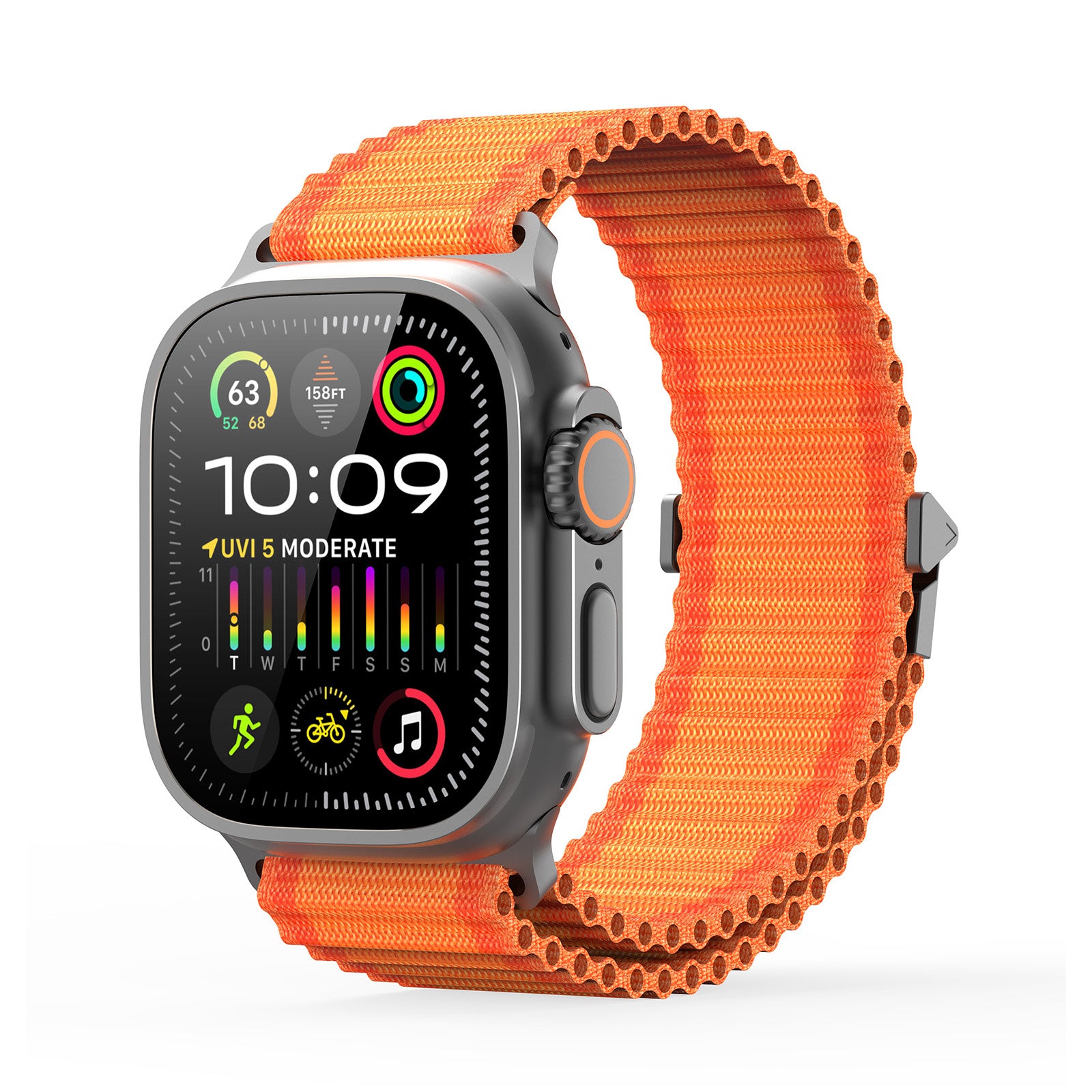 Smartwatch med orange rem.