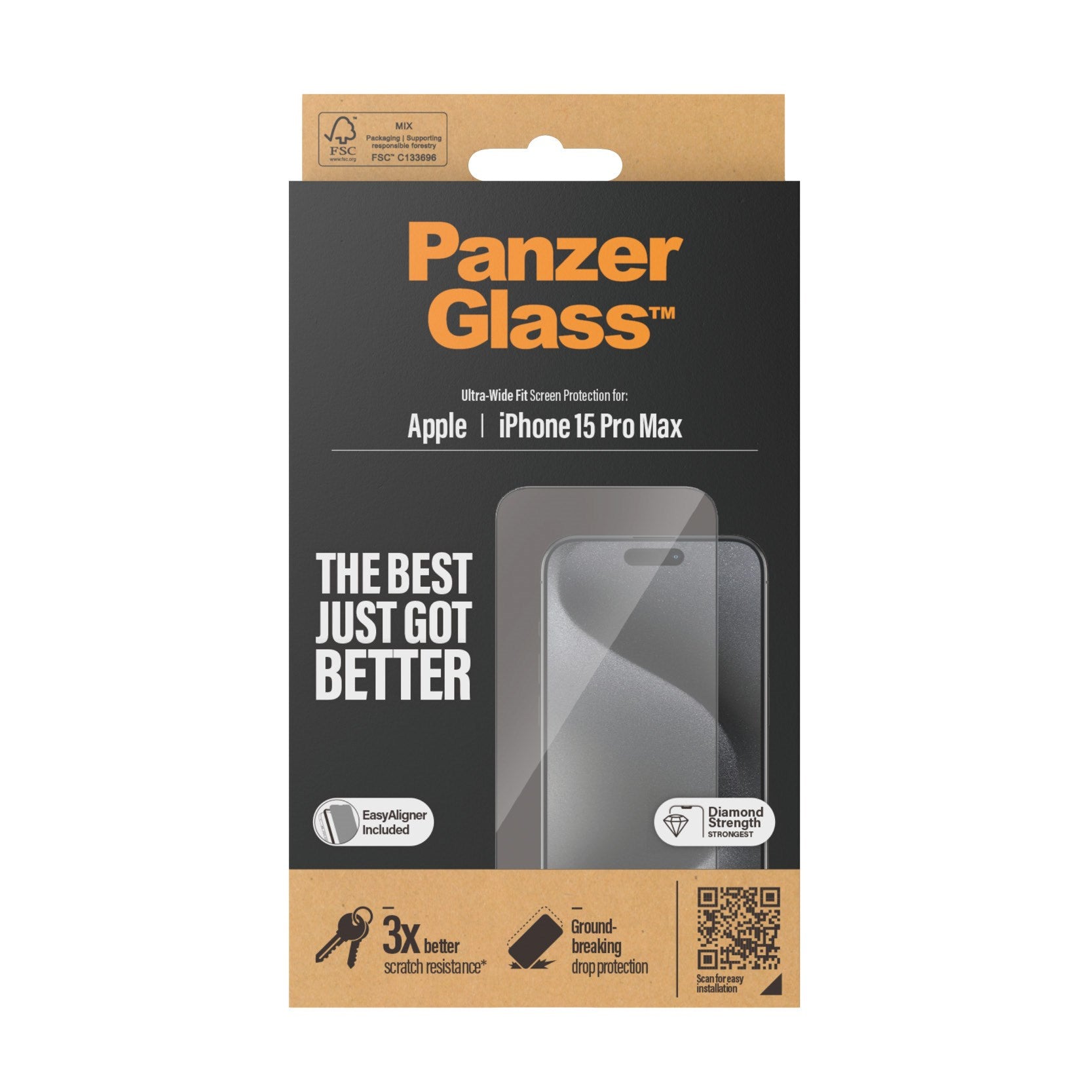Emballage til PanzerGlass skærmbeskyttelse.