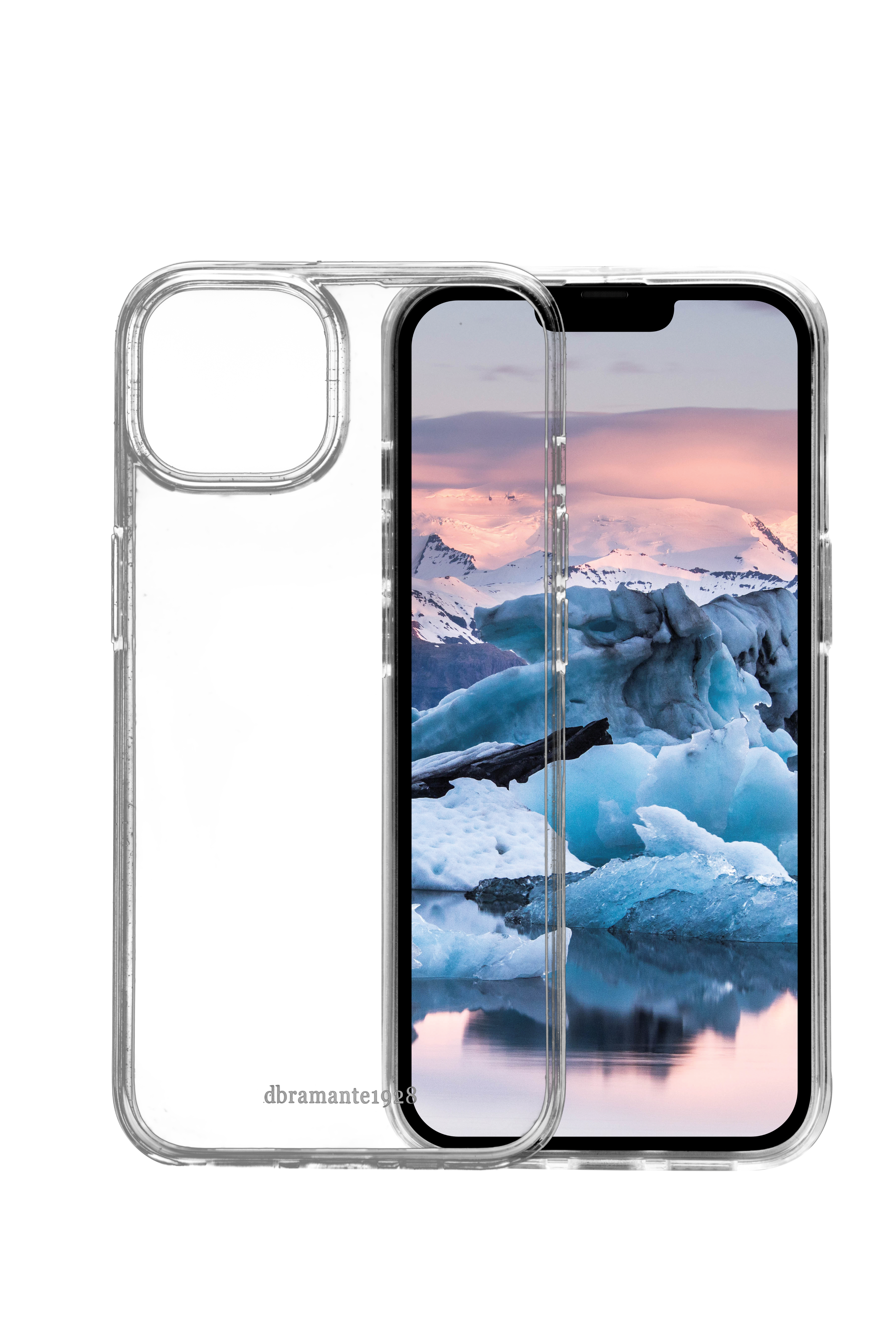 Gennemsigtigt mobilcover med isbjerge på skærmen.