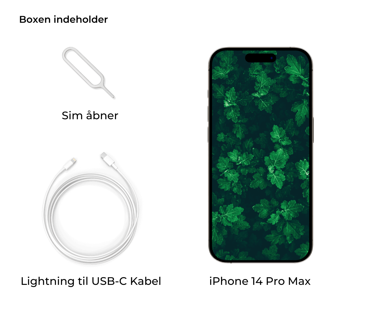 SIM-værktøj, opladerkabel og telefon med grøn baggrund.