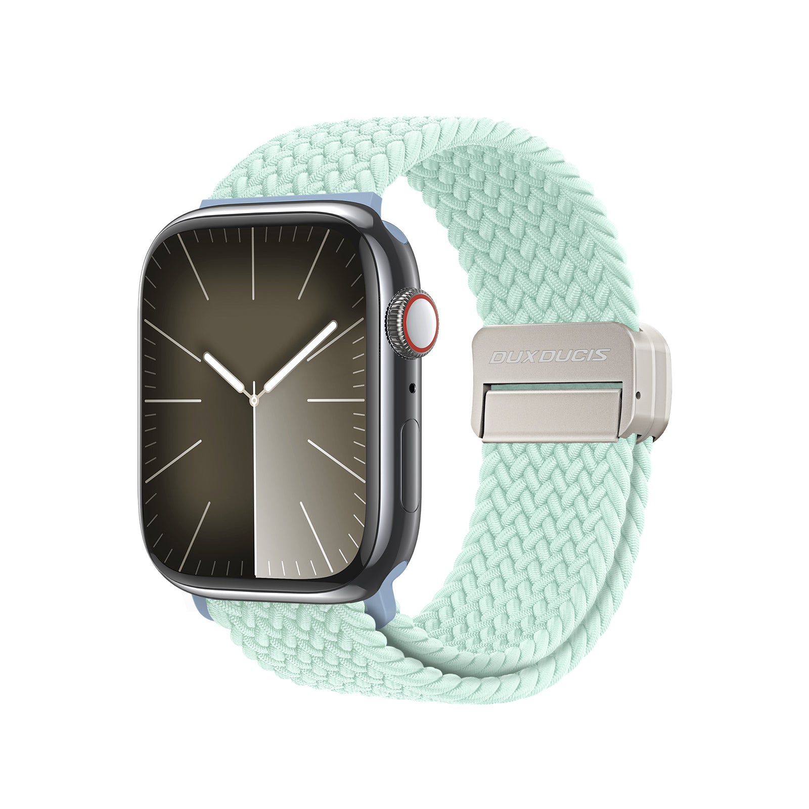 Smartwatch med mintgrønt flettet armbånd.