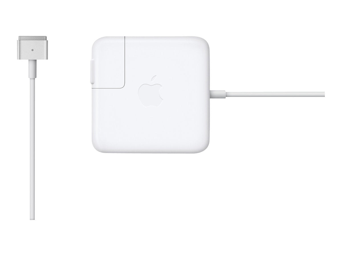 Hvid Apple-oplader med kabel.