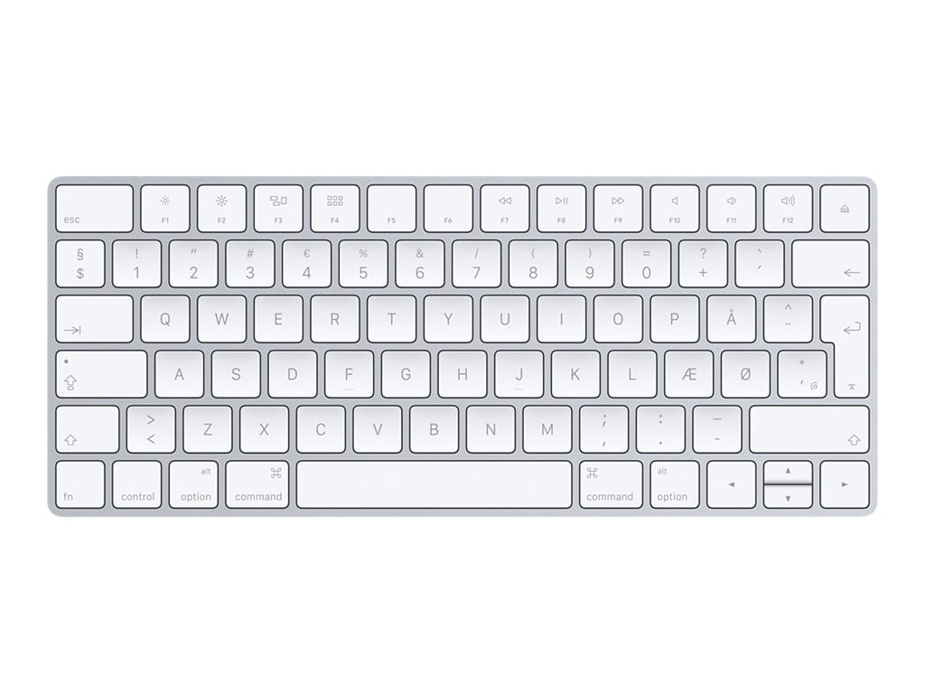 Hvidt tastatur på hvid baggrund.
