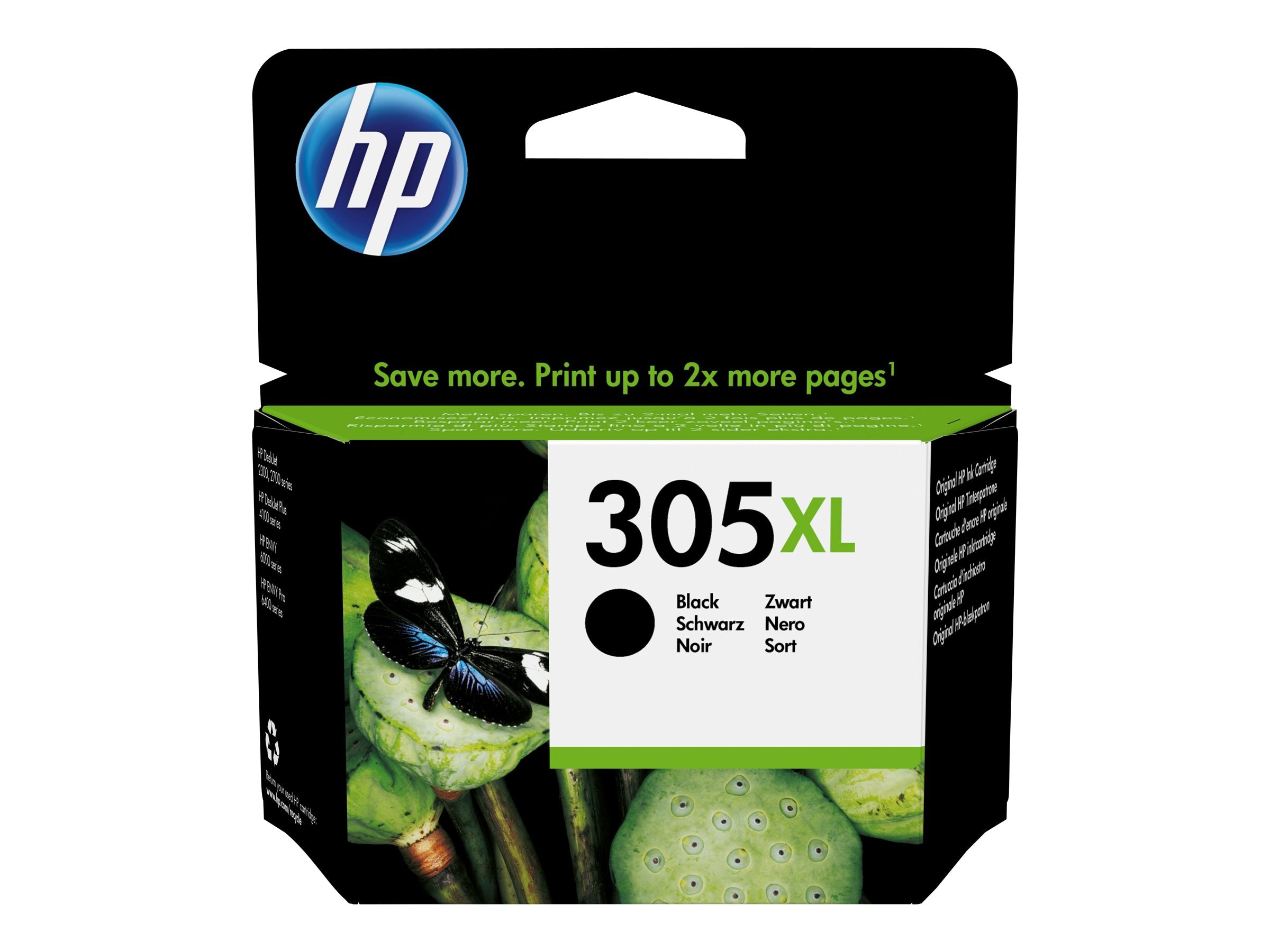 HP 305XL sort blækpatron emballage.