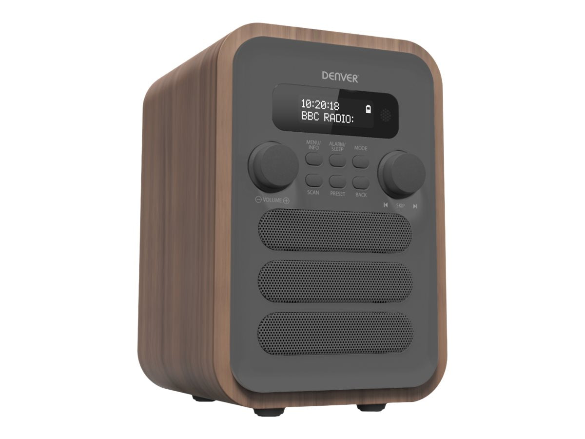 Træbeklædt digital radio.