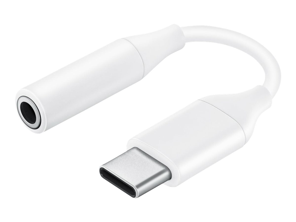 Hvid USB-C til 3,5 mm adapter.
