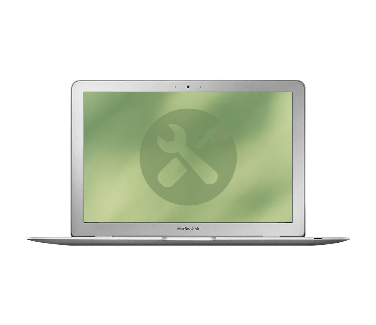 MacBook Air med reparationssymbol.