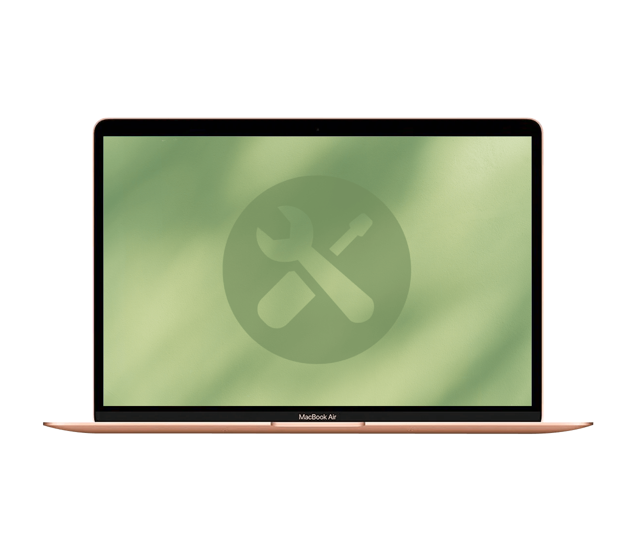 MacBook Air med reparationssymbol.