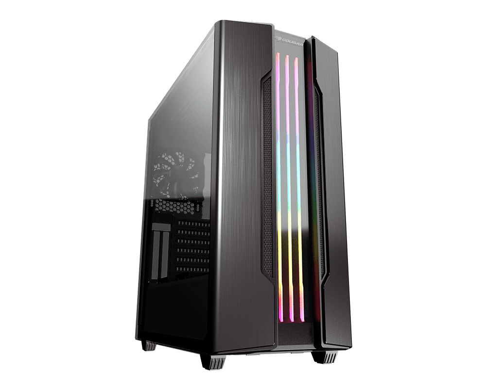 Sort computerkabinet med RGB-lys.