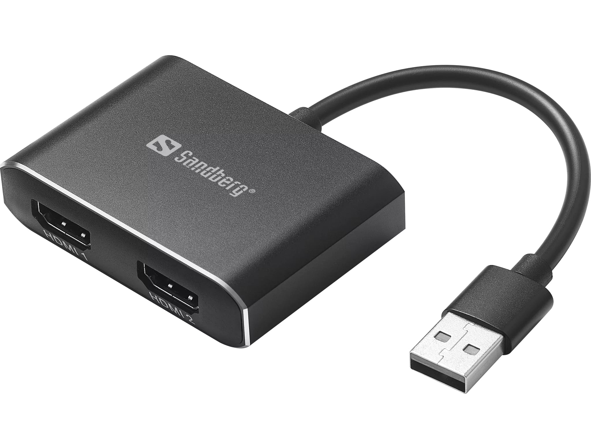Sort USB-adapter med to HDMI-porte.