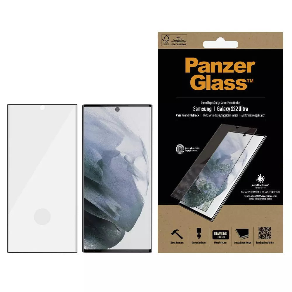 PanzerGlass skærmbeskytter til Samsung Galaxy S22 Ultra emballage.