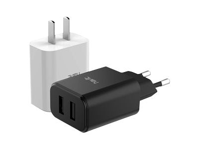 To USB-opladere, sort og hvid.