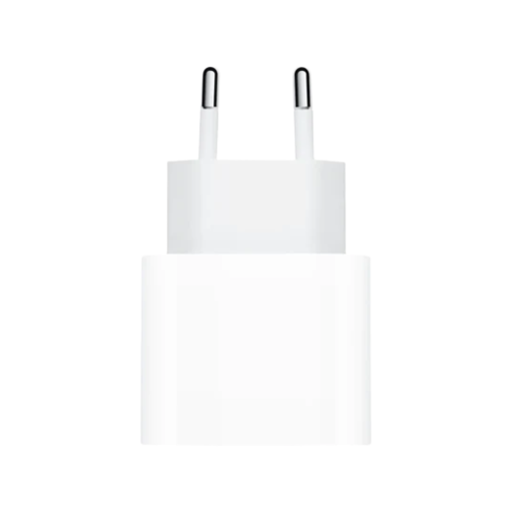 Hvid Apple opladeradapter.