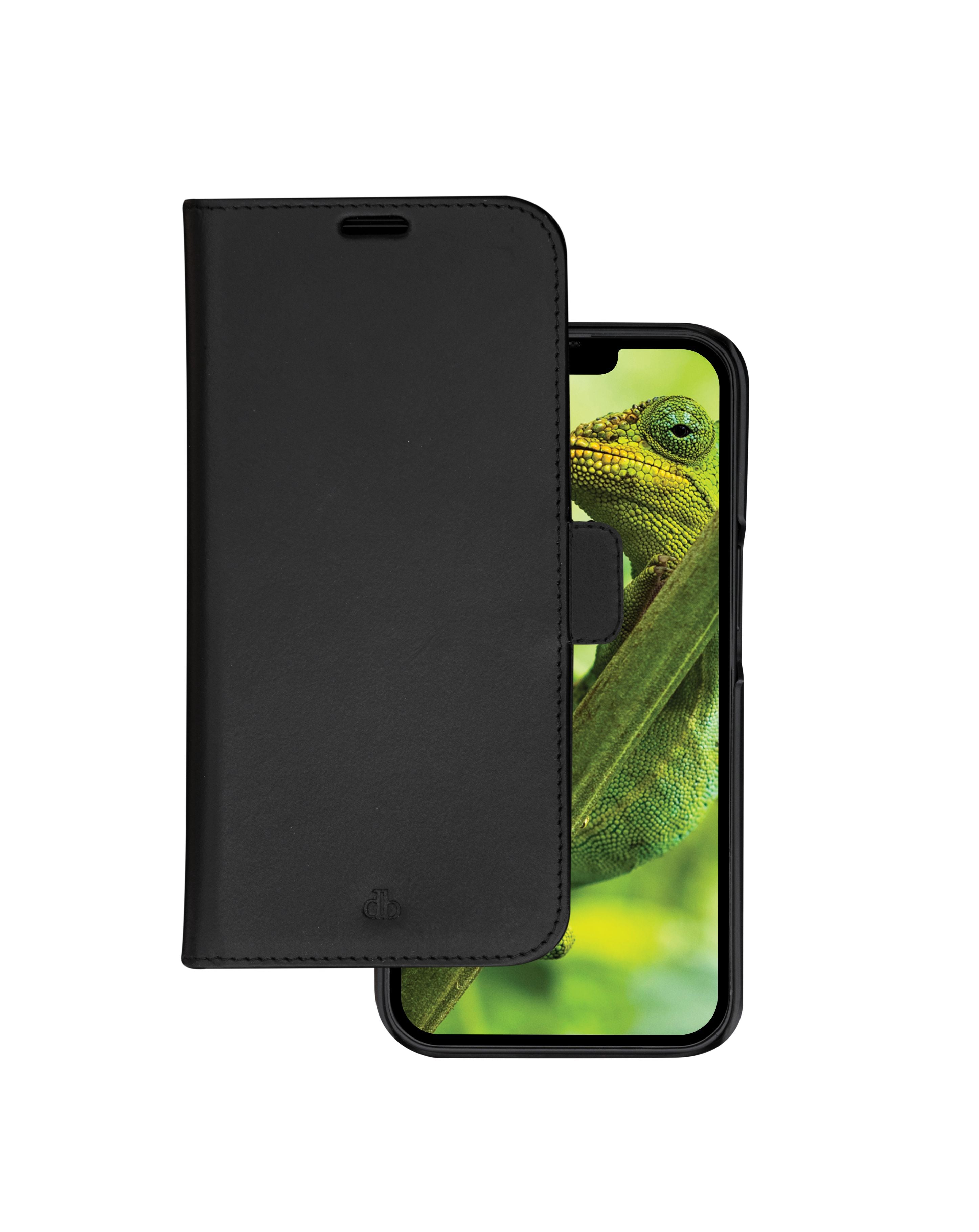 Sort lædercover til smartphone.