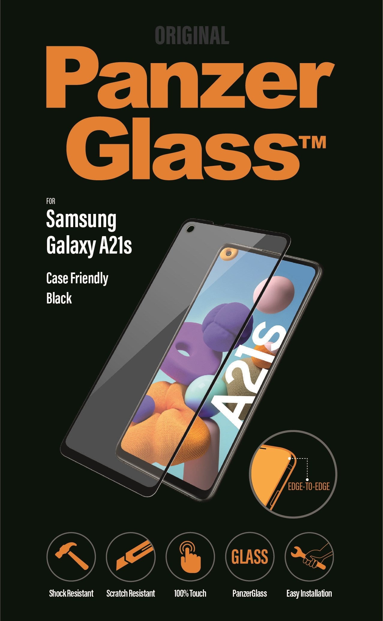 PanzerGlass til Samsung Galaxy A21s emballage.