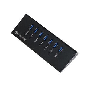 Sort USB-hub med 7 porte.