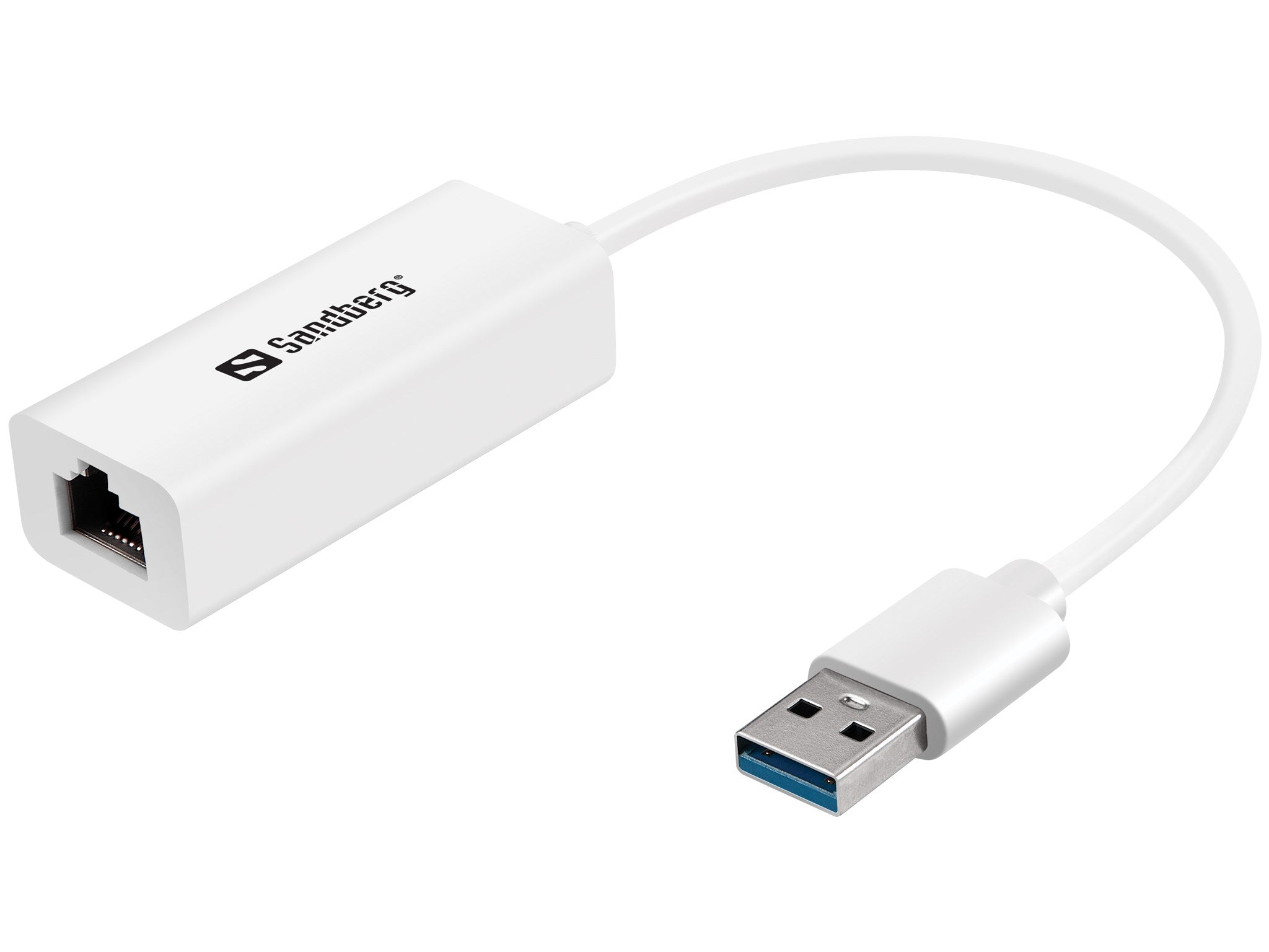 USB til Ethernet adapter i hvid.
