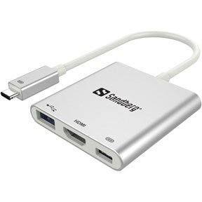 USB-C multiport adapter i sølv.