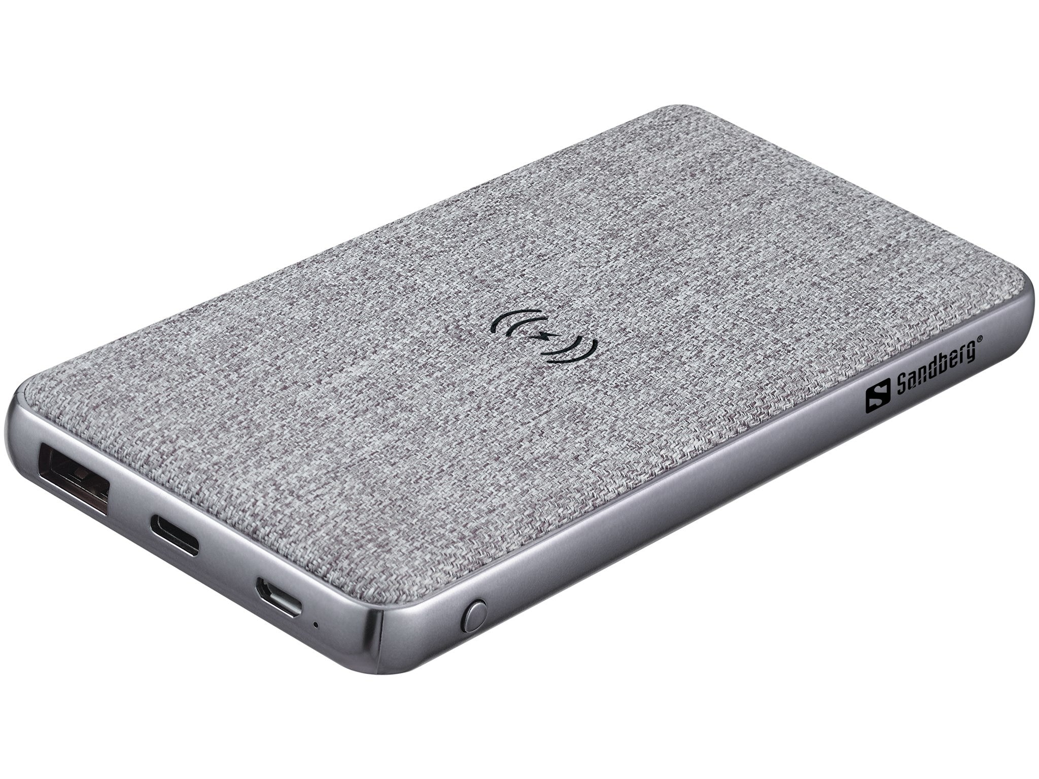 Grå trådløs powerbank.